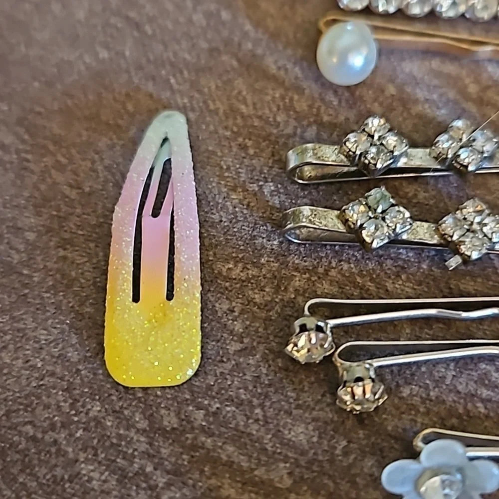 Vintage Assorted Rhinestone Floral Bobby Pin Hair Slides